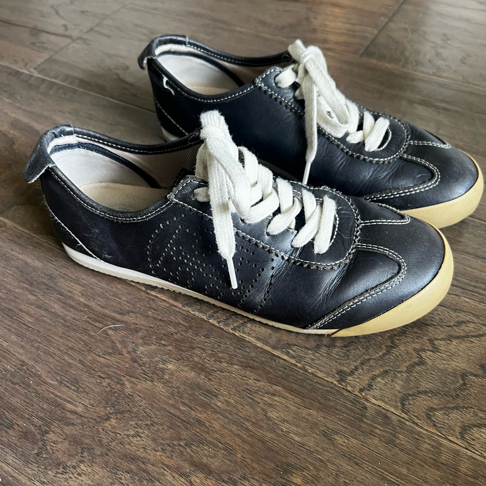 Black Tory Burch Leather Sneakers with White Laces